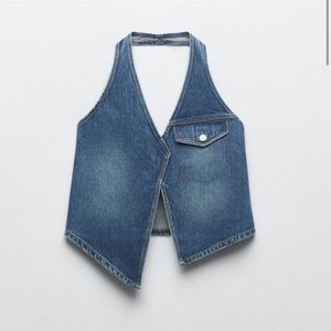 Assymetrical denim vest with pocket detail